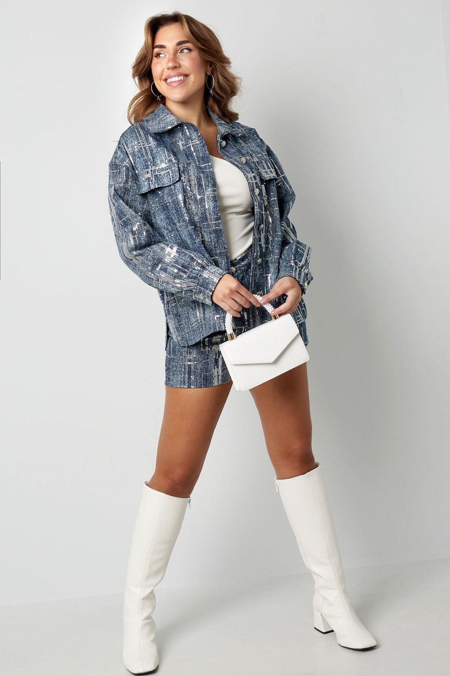 Veste look denim à paillettes - bleu - S Image4